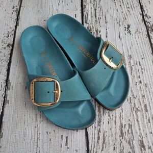 Birkenstock Teal Sandals with Gold Buckle